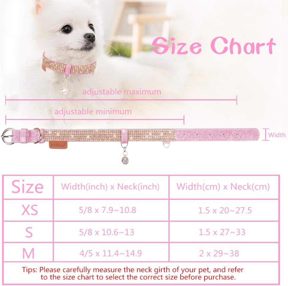 Premium Pink Rhinestone Dog & Cat Collar - Adjustable Bling PU Leather with Pendant for Small to Medium Pets