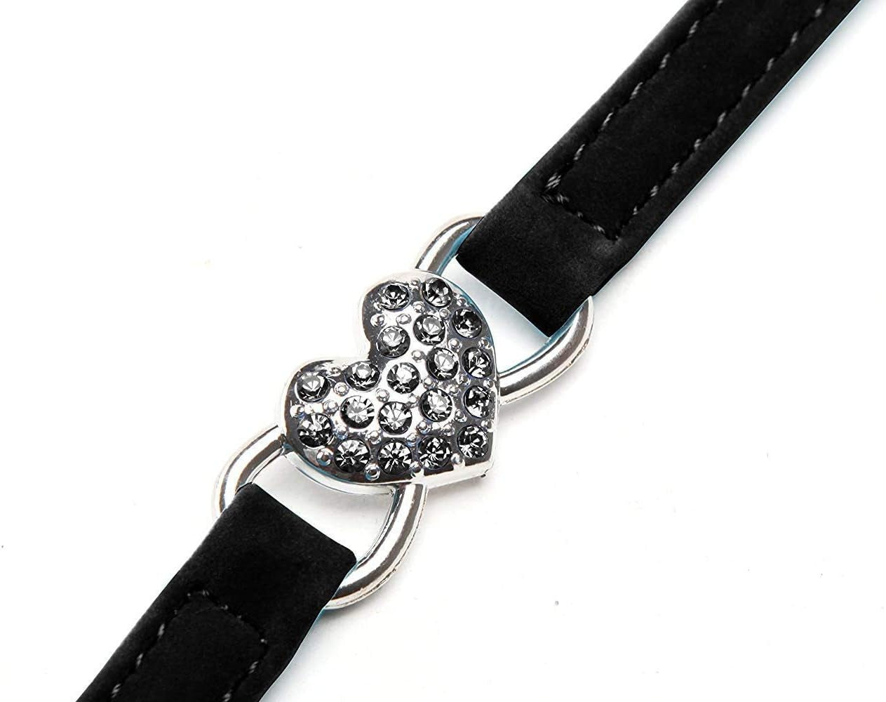 Adjustable Soft Velvet Cat Collar with Crystal Heart Charm and Bells, 8-11 Inches, Available in Black, Red, Pink, and Blue