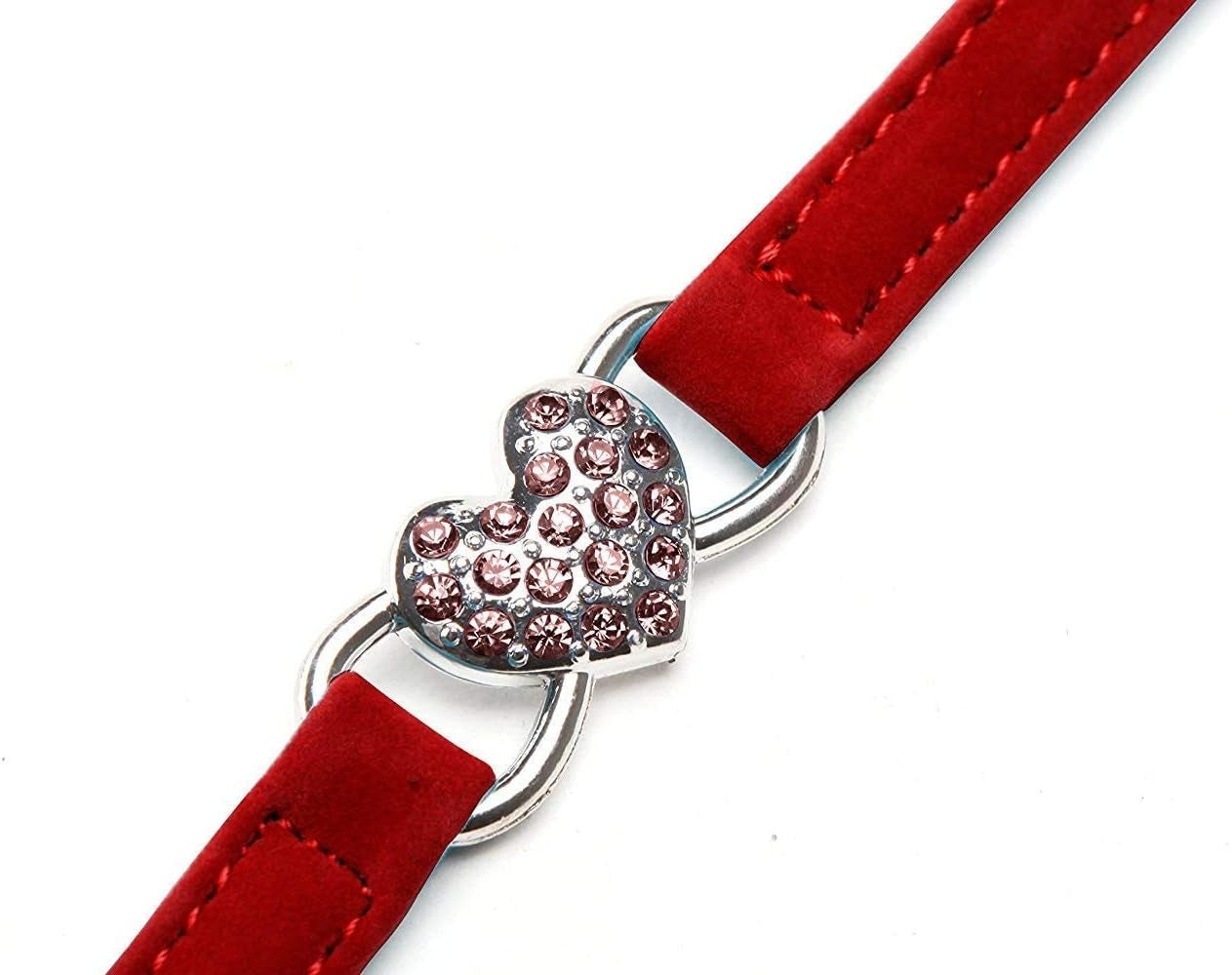 Adjustable Soft Velvet Cat Collar with Crystal Heart Charm and Bells, 8-11 Inches, Available in Black, Red, Pink, and Blue