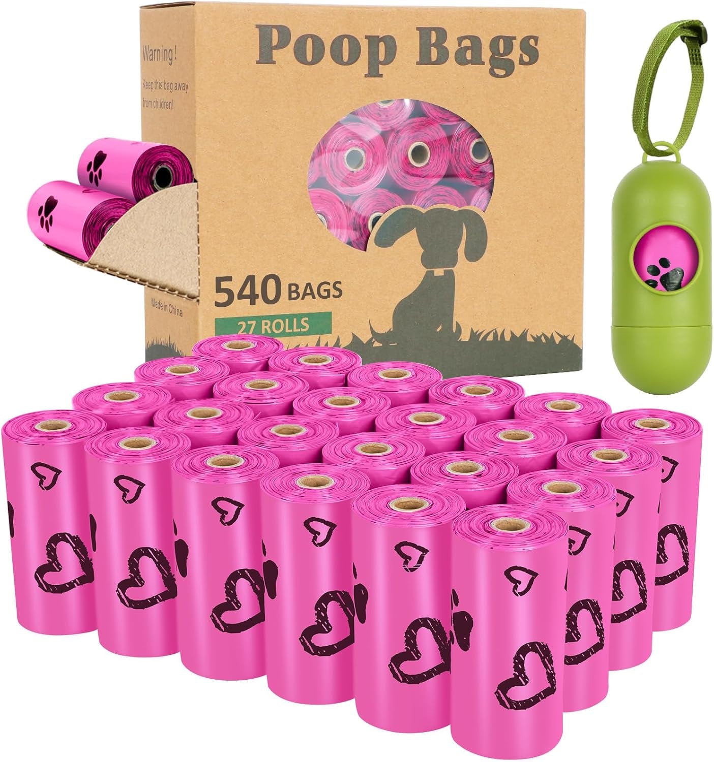 Eco-Friendly Biodegradable Dog Waste Bags - 720 Extra Thick, Leak-Proof & Scented with Colorful Dispenser (Green, Blue, Yellow, Pink)