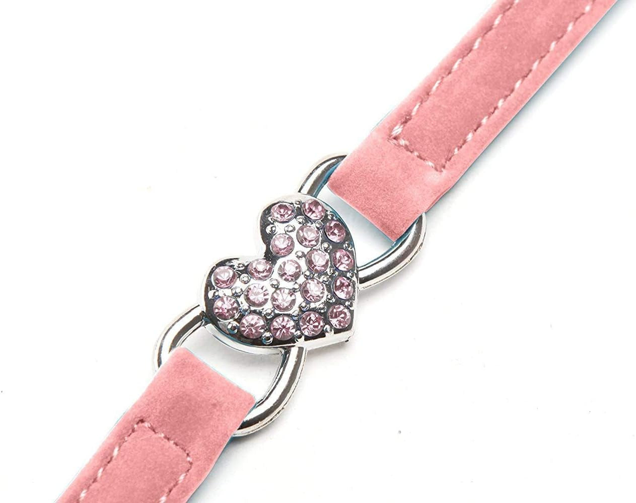 Adjustable Soft Velvet Cat Collar with Crystal Heart Charm and Bells, 8-11 Inches, Available in Black, Red, Pink, and Blue