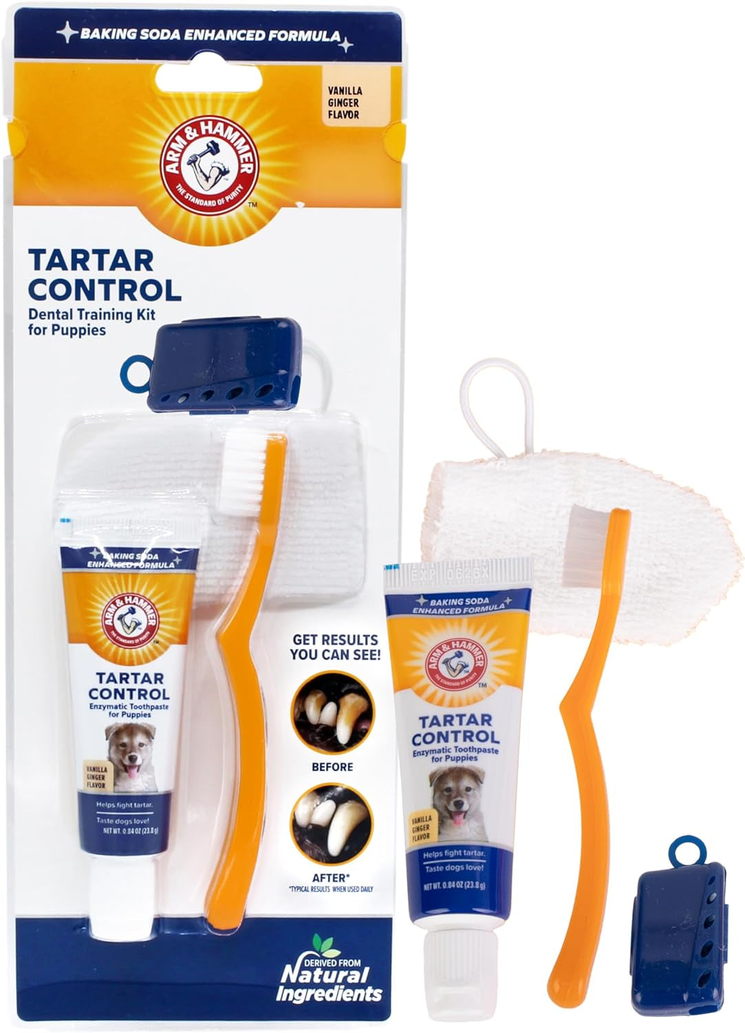 Tartar Control Dental Care Kit for Dogs - 3-Piece Set Featuring Banana Mint Toothpaste, Toothbrush, and Fingerbrush to Reduce Plaque and Tartar Buildup