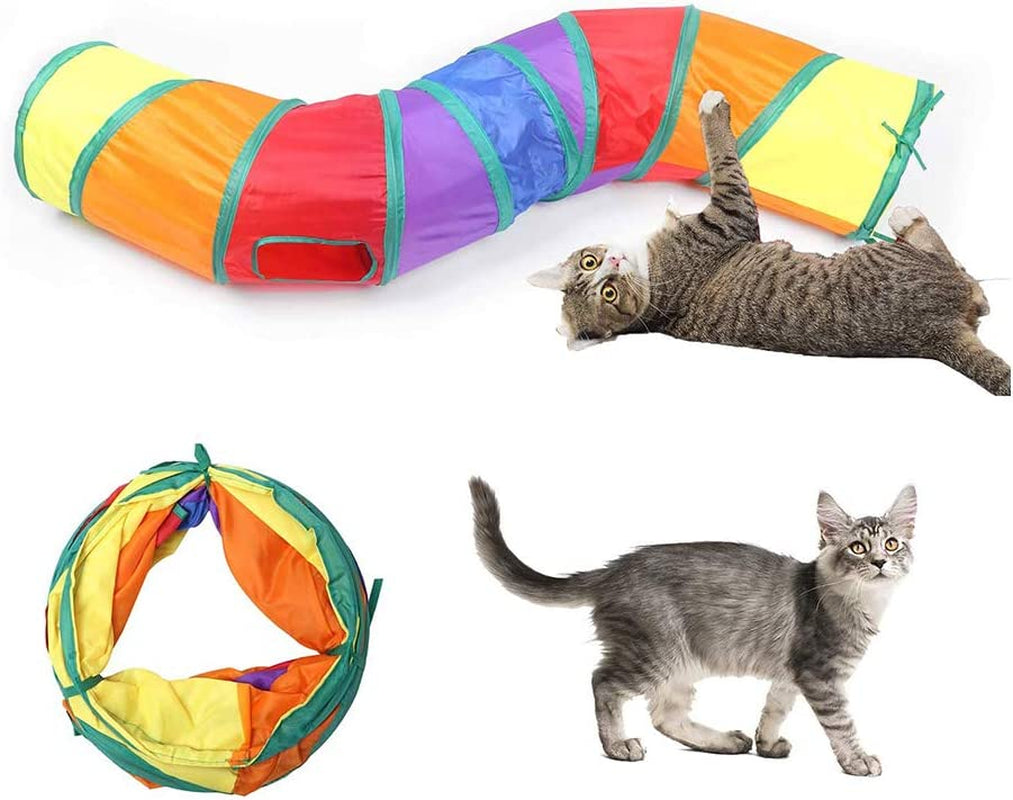 Exciting Collapsible Cat Tunnel - Fun Indoor Play Toy for Active Cats with Red Ball & Dual Openings (25 & 120 cm, Colorful)