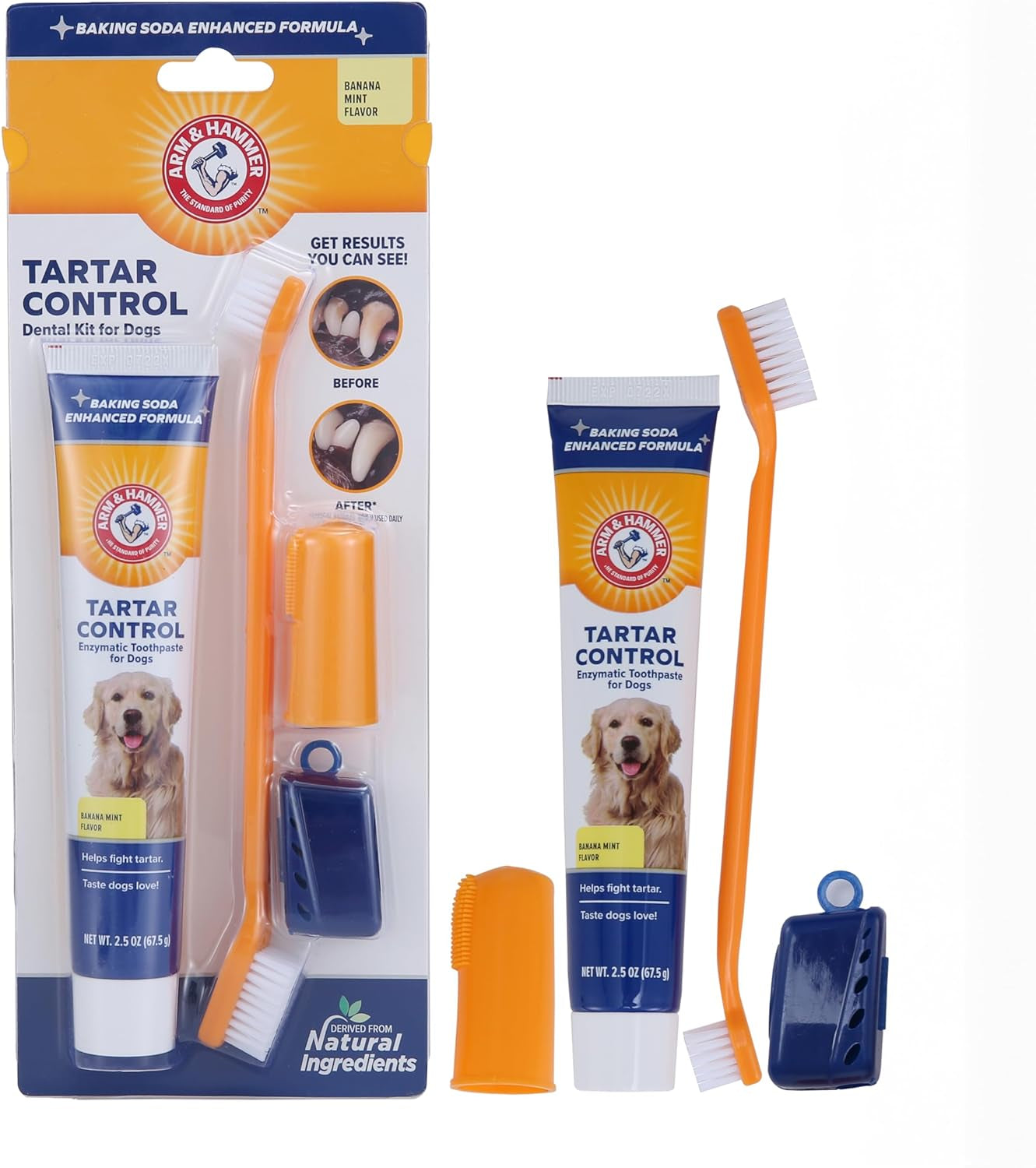 Tartar Control Dental Care Kit for Dogs - 3-Piece Set Featuring Banana Mint Toothpaste, Toothbrush, and Fingerbrush to Reduce Plaque and Tartar Buildup