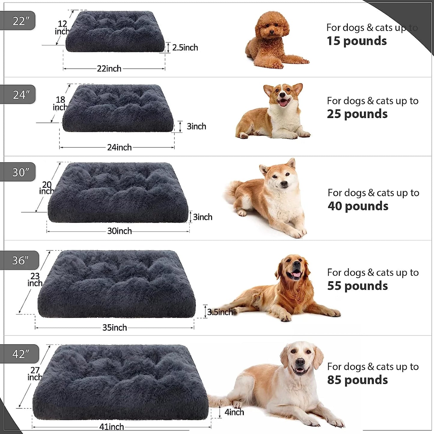 Premium Washable Plush Dog Bed for Large Breeds - 41 Inch Soft and Fluffy Design