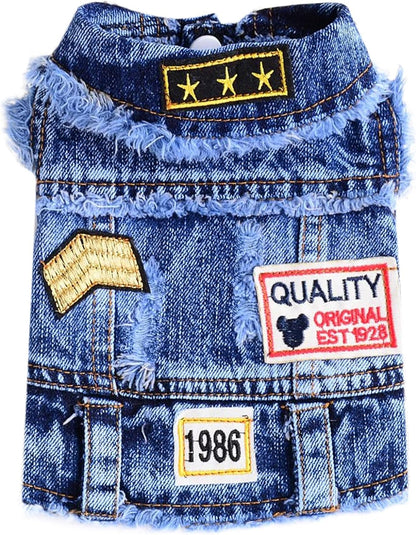 Trendy Denim Jacket for Small Pets - Fashionable Vest for Dogs and Cats, Ideal for Shih Tzu, Chihuahua, Yorkie, and Teacup Breeds