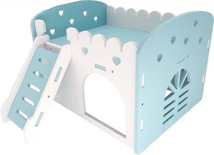 Cozy Blue Bunkbed Hideout for Small Animals - Detachable Habitat & Playground for Chinchillas, Rats, Hamsters, and Hedgehogs (Medium)