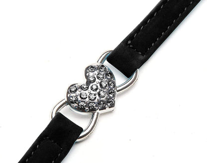 Adjustable Soft Velvet Cat Collar with Crystal Heart Charm and Bells, 8-11 Inches, Available in Black, Red, Pink, and Blue