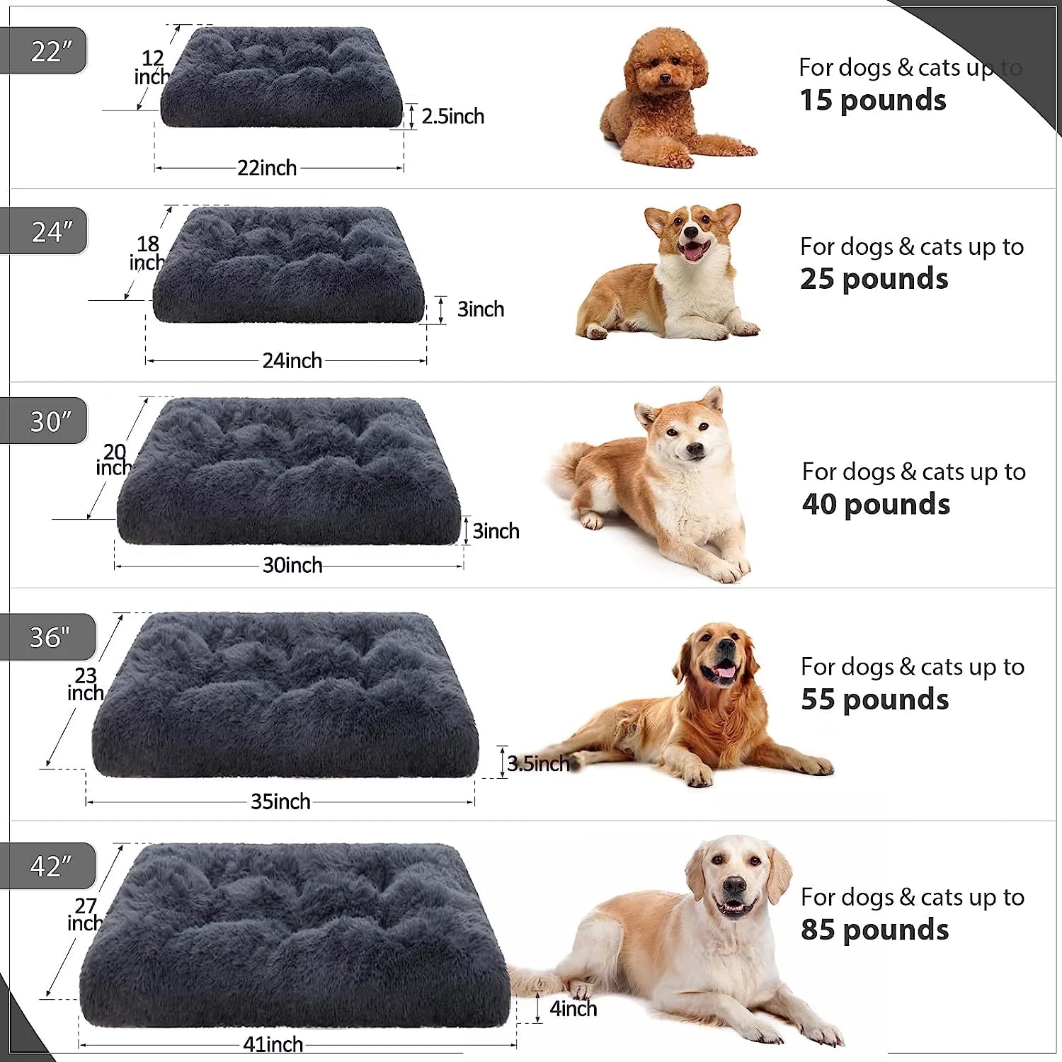 Premium Washable Plush Dog Bed for Large Breeds - 41 Inch Soft and Fluffy Design